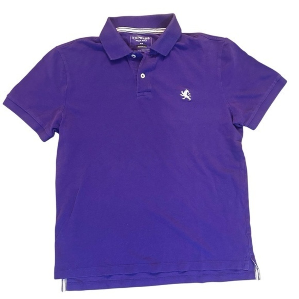 Express Pique Polo Shirt - Mens Size Medium - Purple and White